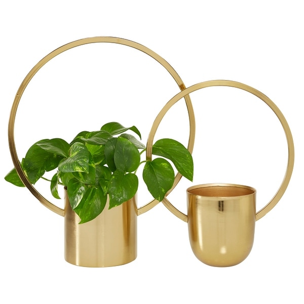 Shop Round Gold Metal Ring Wall Planter Set Of 2 11" 14" 14 x 6 x 18